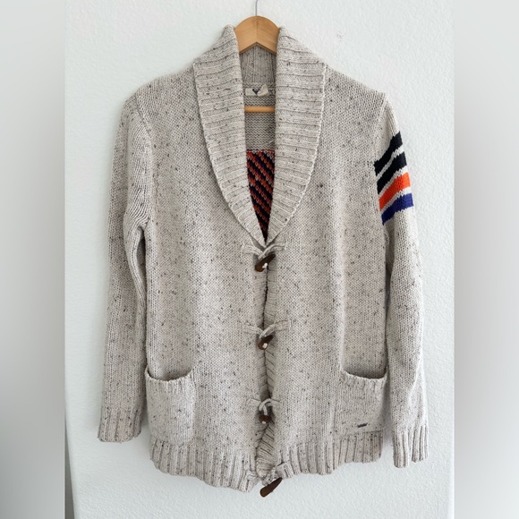 Roxy Sweaters - Roxy Beige Cardigan with Striped Sleeve Sz X-Small
